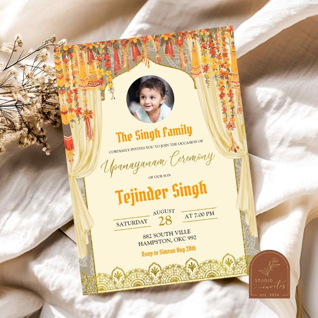 Invitación Ceremonia india de Upanayanam floral para niño Jan (Subido por el creador)
