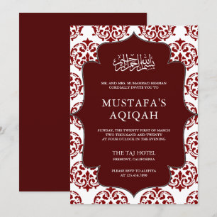 Invitación Ceremonia Islámica de Aqiqah con Damasco Granate y