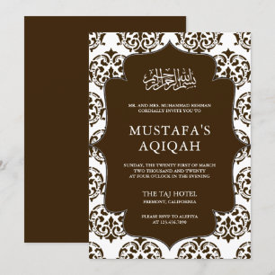 Invitación Ceremonia islámica de Aqiqah con damasco marrón y