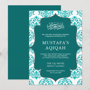 Invitación Ceremonia Islámica de Aqiqah con Damasco Verde y B