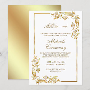 Invitación Ceremonia Islámica de Mehndi con Borde Floral de O