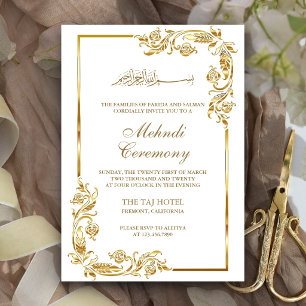 Invitación Ceremonia Islámica de Mehndi con Borde Floral de O