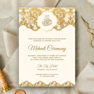 Invitación Ceremonia islámica de Mehndi con encaje de papel d