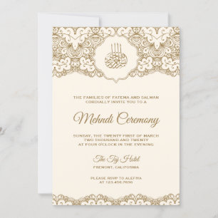 Invitación Ceremonia islámica de Mehndi de encaje dorado y cr