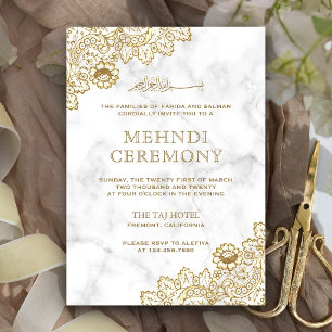 Invitación Ceremonia Islámica de Mehndi de Mármol Blanco y En