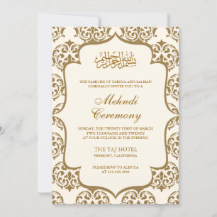 Invitación Ceremonia islámica de Mehndi en damasco de crema y