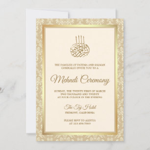 Invitación Ceremonia islámica de Mehndi en damasco de crema y