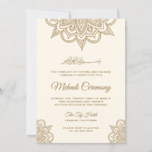 Invitación Ceremonia islámica musulmana de crema y oro Mehndi