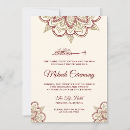 Invitación Ceremonia islámica musulmana de Mehndi dorada y bo