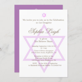 Invitación Ceremonia judía hebrea de nombres de Chicas púrpur