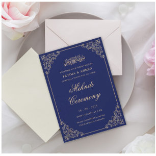 Invitación Ceremonia Mehndi Boda musulmana azul islámica