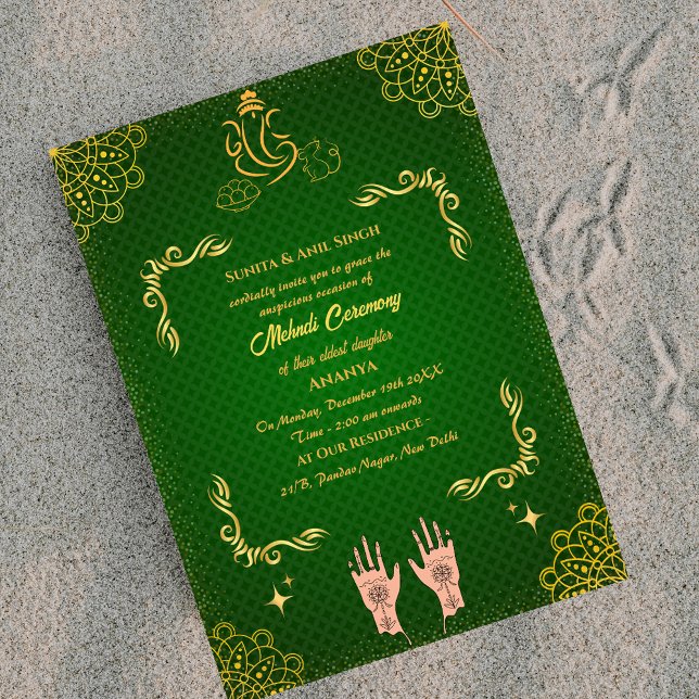Invitación Ceremonia Mehndi de la novia india Ganesha (Subido por el creador)