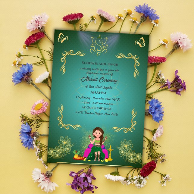 Invitación Ceremonia Mehndi de la novia india Ganesha (Subido por el creador)