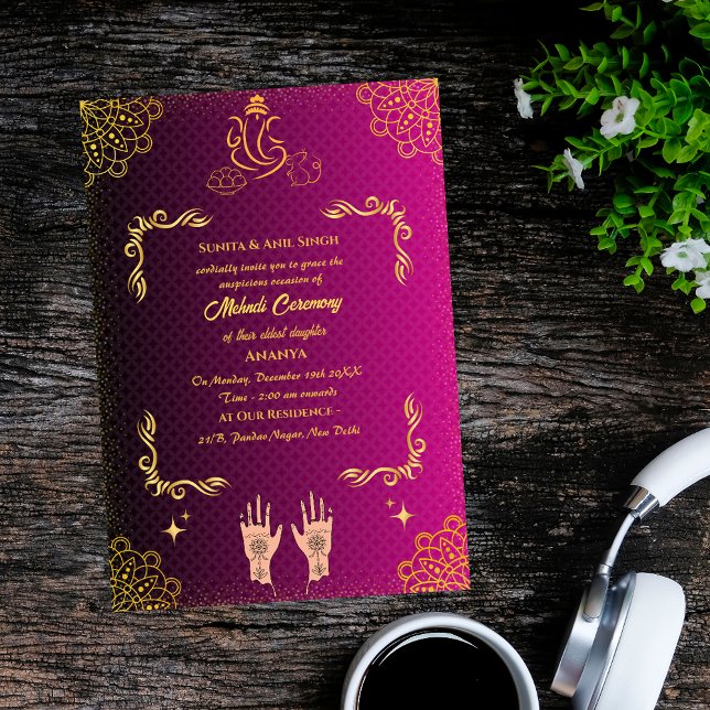 Invitación Ceremonia Mehndi de la novia india Ganesha (Subido por el creador)