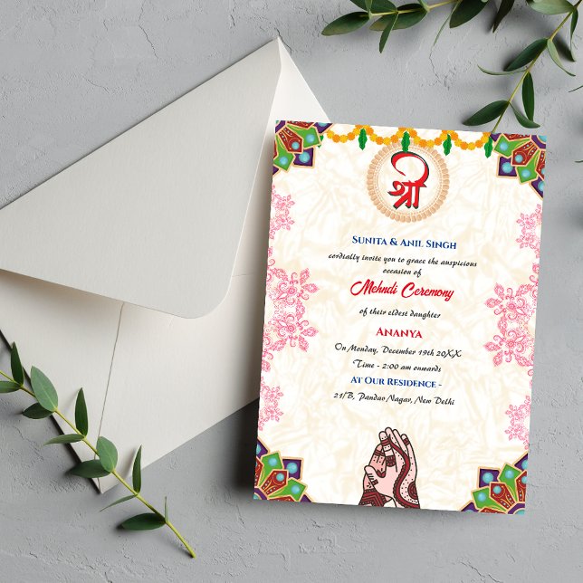 Invitación Ceremonia Mehndi de la novia india Ganesha Chakra (Subido por el creador)
