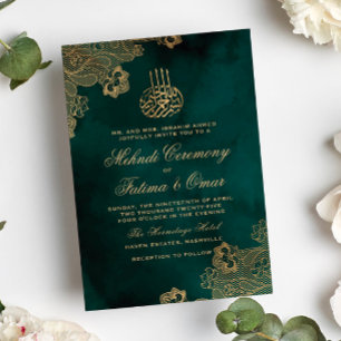 Invitación Ceremonia Mehndi de los musulmanes islámicos verde