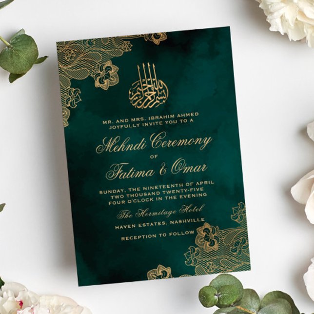 Invitación Ceremonia Mehndi de los musulmanes islámicos verde (Subido por el creador)