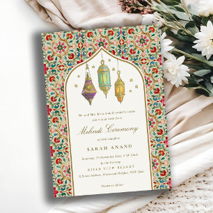 Invitación Ceremonia Mehndi de velas ornamentadas y elegantes