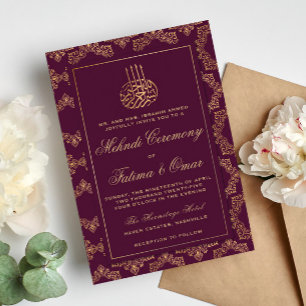 Invitación Ceremonia Mehndi islámica con marco dorado