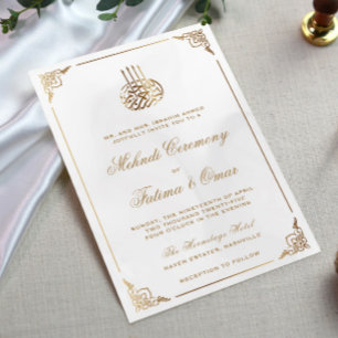 Invitación Ceremonia Mehndi islámica con marco dorado