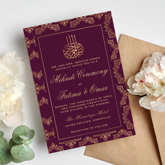Invitación Ceremonia Mehndi islámica con marco dorado (Subido por el creador)