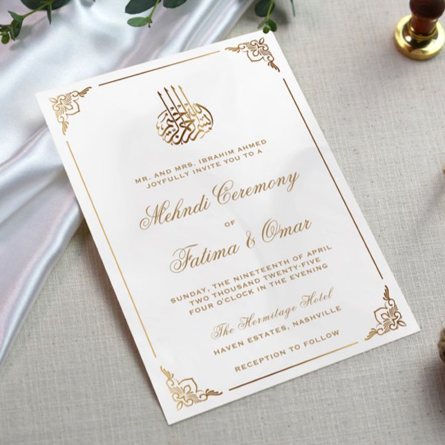 Invitación Ceremonia Mehndi islámica con marco dorado (Subido por el creador)