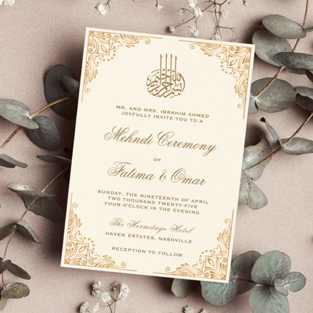 Invitación Ceremonia Mehndi islámica crema de oro (Subido por el creador)