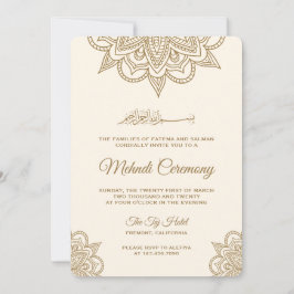 Invitación Ceremonia Mehndi islámica crema y oro