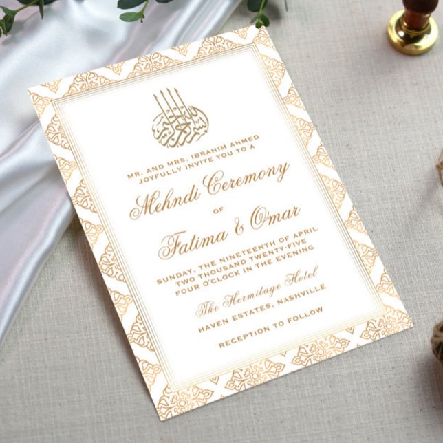 Invitación Ceremonia Mehndi islámica de crema de oro (Subido por el creador)