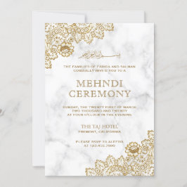 Invitación Ceremonia Mehndi islámica de encaje de oro de márm
