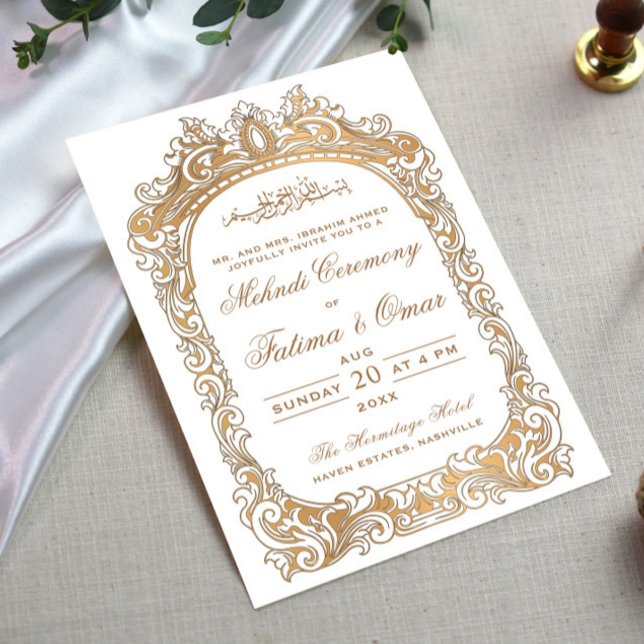 Invitación Ceremonia Mehndi islámica de la frontera dorada cl (Subido por el creador)