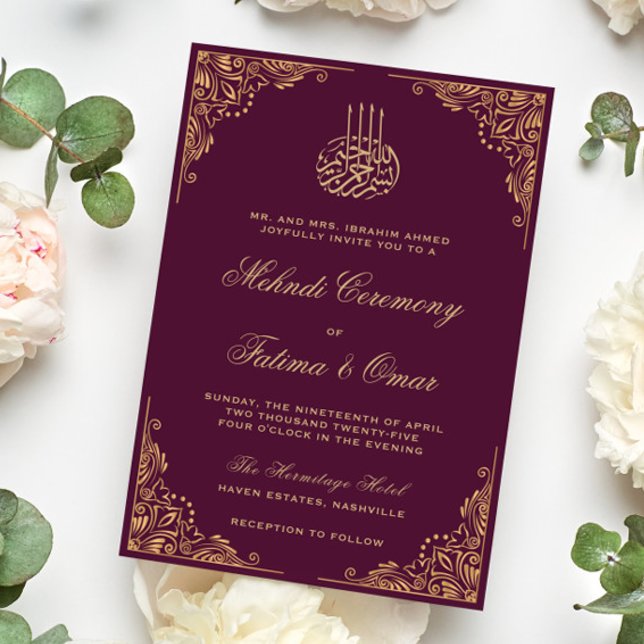 Invitación Ceremonia Mehndi islámica de la pluma de oro (Subido por el creador)