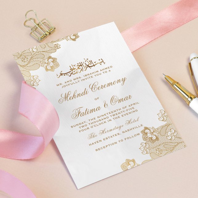 Invitación Ceremonia Mehndi islámico ornate de oro musulmán (Subido por el creador)