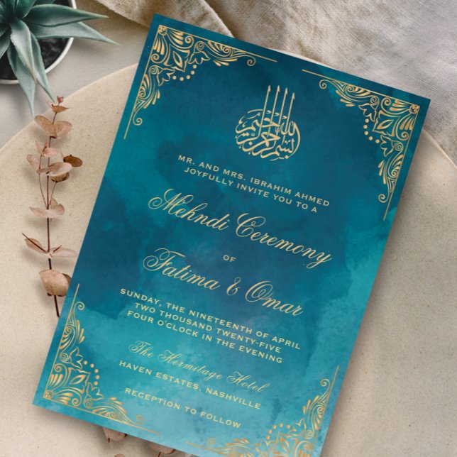 Invitación Ceremonia Mehndi islámico verde de la organización (Subido por el creador)