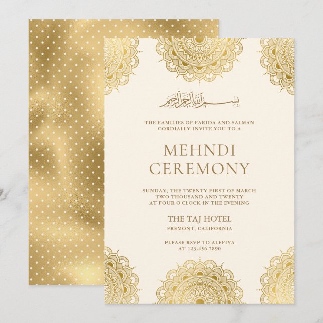 Invitación Ceremonia Mehndi Musulmana de Motif de Asia Crema  (Anverso / Reverso)