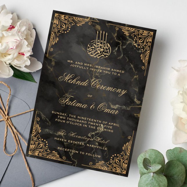 Invitación Ceremonia Mehndi musulmana slama de mármol negro d (Subido por el creador)