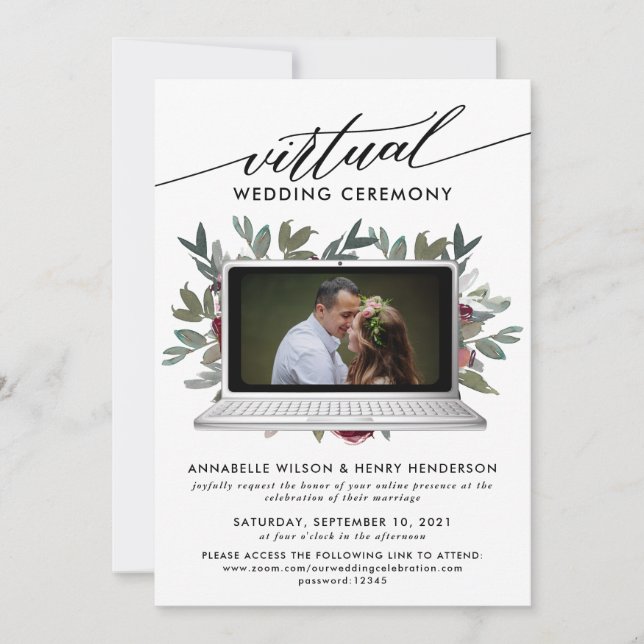 Invitación Ceremonia moderna de Bodas virtuales fotográficos (Anverso)