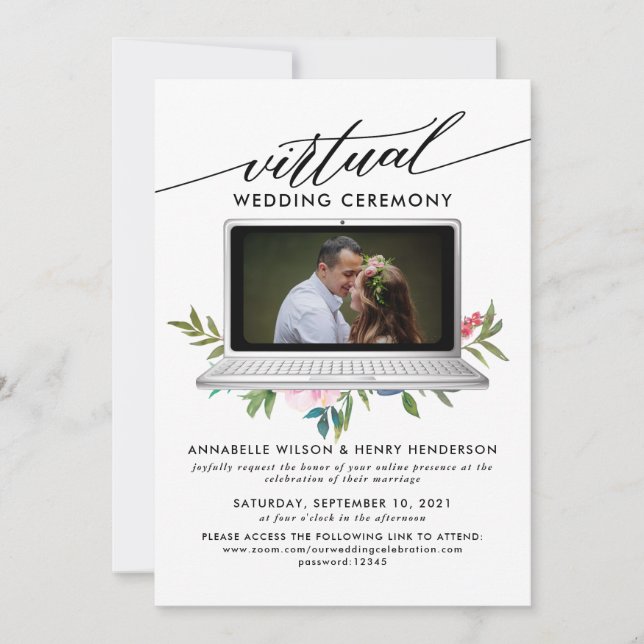 Invitación Ceremonia moderna de Bodas virtuales fotográficos (Anverso)