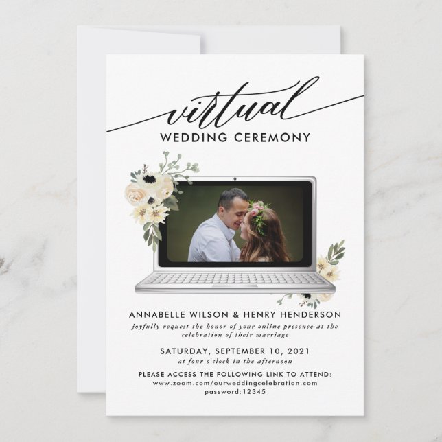 Invitación Ceremonia moderna de Bodas virtuales fotográficos (Anverso)