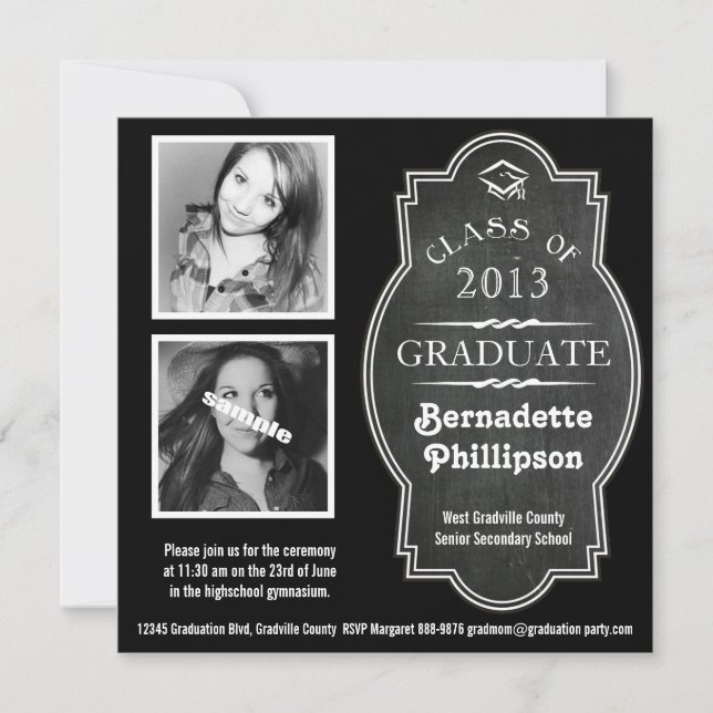 Invitación Ceremonia moderna de graduación de doble foto en C (Anverso)