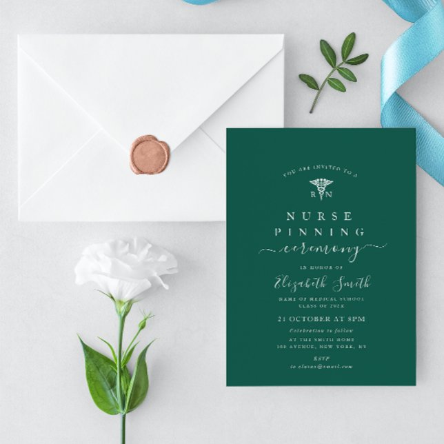 Invitación ceremonia moderna de punzonado de enfermeras verde (Subido por el creador)