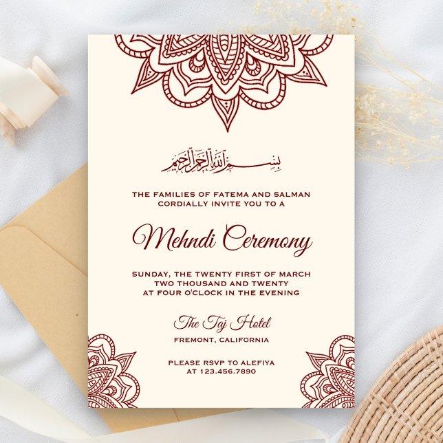 Invitación Ceremonia musulmana crema y borgoña (Subido por el creador)