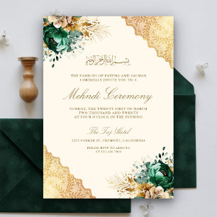 Invitación Ceremonia musulmana de Mehndi con encaje dorado fl