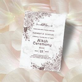 Invitación Ceremonia Nikah islámica floral de mármol blanco