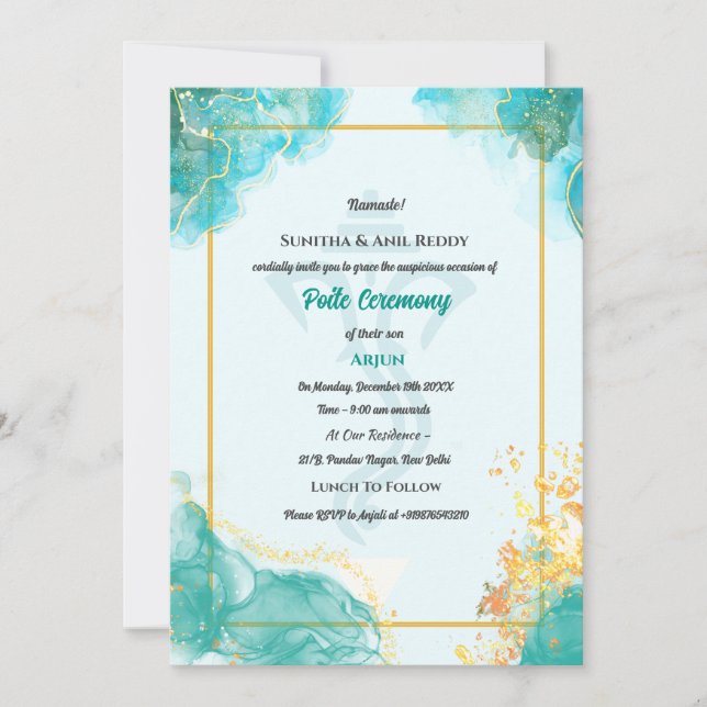 Invitación Ceremonia Poite Upanayanam Hindu Holy Thread Janeu (Anverso)
