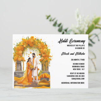 Invitación Ceremonia preboda floral Haldi familia cúrmica