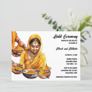 Invitación Ceremonia preboda india Haldi turmeric elegante