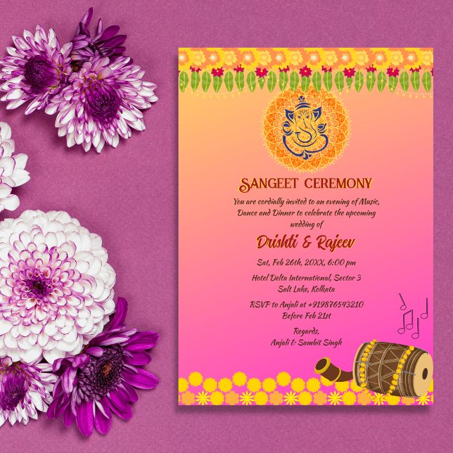 Invitación Ceremonia Sangeet antes de la boda india (Subido por el creador)