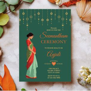 Invitación Ceremonia Seemantham Baby Shower tradicional indio