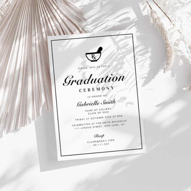 Invitación ceremonia simple mínima de graduación de farmacia (Subido por el creador)